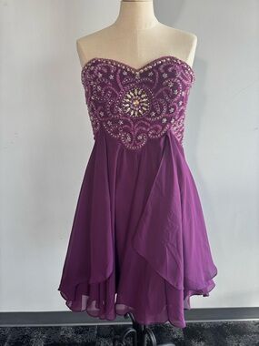 Strapless Beaded Purple Party Dress